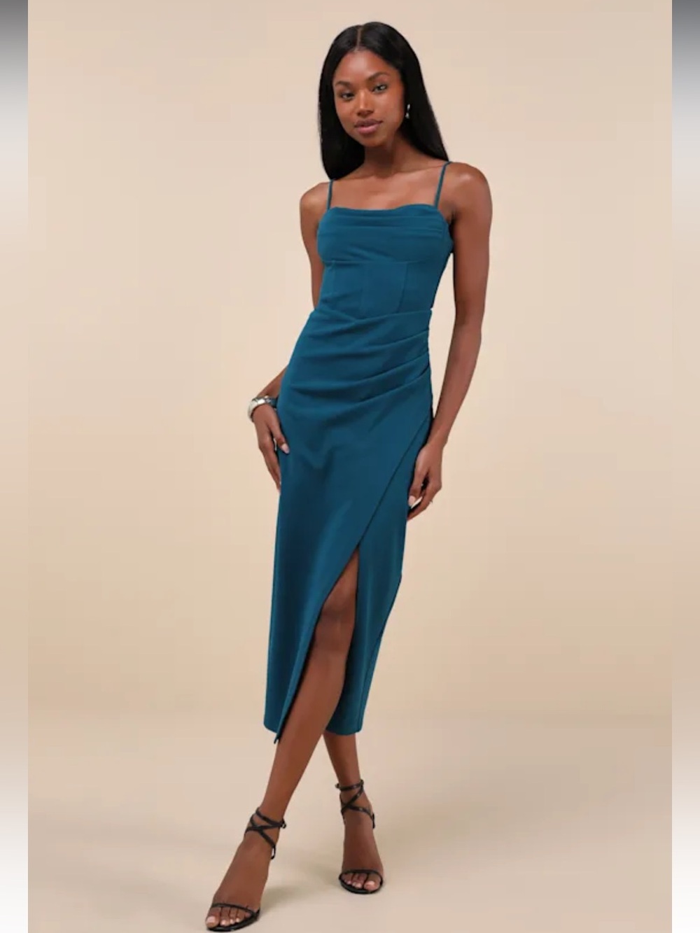 Teal Strappy Midi Dress with Side Slit